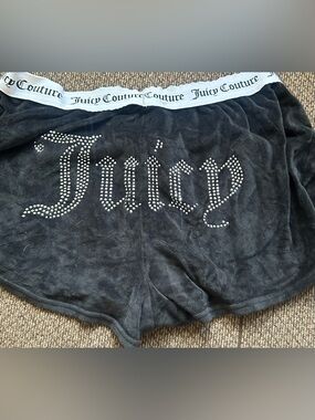 Y2K Juicy Couture Black Velour Rhinestone Logo Lounge Shorts